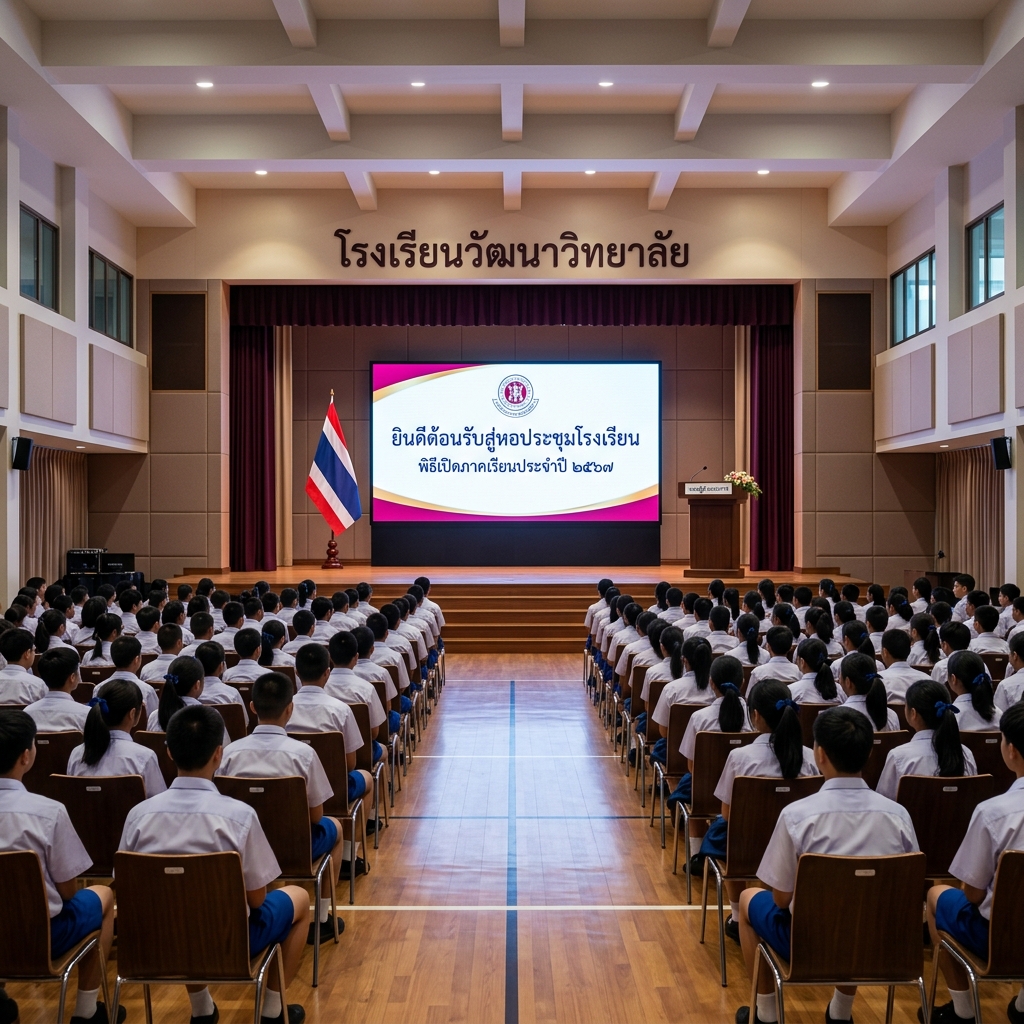 จอ LED หอประชุมโรงเรียน สำหรับงานพิธีและกิจกรรมการศึกษา ติดตั้งโดย Rocky LED Media